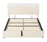 HOMCOM Cama con Arcón 140x190 cm con LED RGB Cabecero Ajustable y Almacenamiento Hidráulico Crema Aosom España