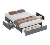 HOMCOM Cama Doble 140x190 cm Estructura de Cama Somier con 3 Cajones y Estructura de Acero Carga 363 kg Gris Gray 145x194x28cm