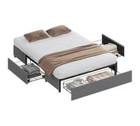 HOMCOM Cama Doble 140x190 cm Estructura de Cama Somier con 3 Cajones y Estructura de Metal Carga 363 kg Gris