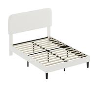 Homcom cama doble tapizada en borreguito, 135x190 cm, cama matrimonio, somie, con cabecero ajustable en altura, listones de madera, blanco 19400 cm