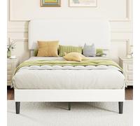 Homcom cama doble tapizada en borreguito, 135x190 cm, cama matrimonio, somie, con cabecero ajustable en altura, listones de madera, blanco 19400 cm