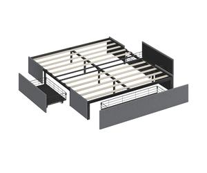 HOMCOM Cama King Size 165 cm, Tapizada en Tejido, Lamas, 3 Cajones, Silenciosa, Gris Aosom España