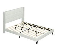 HOMCOM Cama Matrimonio 135x190 cm con Almacenaje Inferior Tapizada y Cabecero Acolchado con Orejas Beige Aosom España