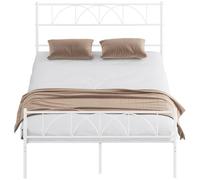HOMCOM Cama Matrimonio, 140x190 cm, Estructura de Cama de Acero con Cabecero, Soporte de Listones de Acero, Espacio de Almacenamiento Debajo, Blanco