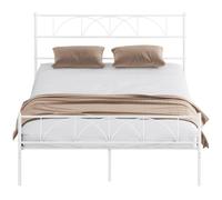 HOMCOM Cama Matrimonio 160x200 cm Estructura de Acero con Cabecero Blanco | Soporte de Listones de Acero, Espacio de Almacenamiento Debajo