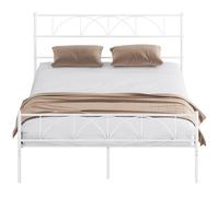 HOMCOM Cama Matrimonio, 160x200 cm, Estructura de Cama de Acero con Cabecero, Soporte de Listones de Acero, Espacio de Almacenamiento Debajo, Blanco