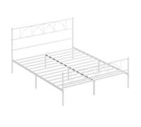 Homcom cama matrimonio, 160x200 cm, estructura de cama de acero con cabecero, soporte de listones de acero, espacio de almacenamiento debajo, blanco