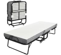 HOMCOM Cama plegable 1 plaza 200 x 80 cm con colchón, cama de apoyo plegable y portátil con ruedas, armazón de acero, blanco Aosom España