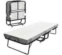HOMCOM Cama Plegable 200x80 cm con 4 Ruedas, Cama de Camping Portátil, con Colchón Individual de 10 cm, Marco de Acero, Carga 150 kg, para Dormitorio, Salón, Oficina, Blanco