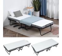 HOMCOM Cama Plegable con Colchón Individual Ruedas Salón Oficina White mattress and black structure Reina de California