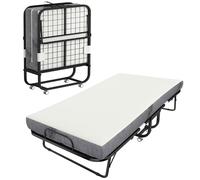 HOMCOM Cama plegable para 1 persona 200 x 80 cm con colchón, cama supletoria plegable y portátil sobre ruedas, espuma viscoelástica de 12,7 cm, fácil de plegar, enrollar y guardar, marco de acero