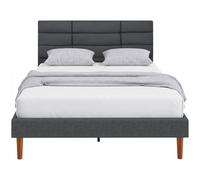 HOMCOM Cama Tapizada 140x200 cm con Cabecero Acolchado de Rejilla y Almacenaje Inferior, Marco de Cama Doble con Láminas de Madera, Diseño Moderno, Fácil Montaje, Gris Gray 141x207x86cm
