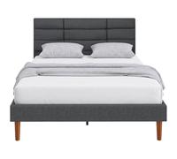 HOMCOM Cama Tapizada 140x200 cm con Cabecero Acolchado de Rejilla y Almacenaje Inferior, Marco de Cama Doble con Láminas de Madera, Diseño Moderno, Fácil Montaje, Gris Gray 141x207x86cm