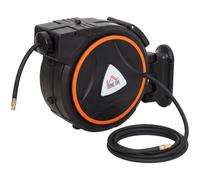 HOMCOM Carrete de Manguera de Aire Comprimido Automático de 20 m+2 m Negro | Conector de 1/4'' BSP, Manguera Compresor Aire, con Soporte para Pared Giratorio 180°