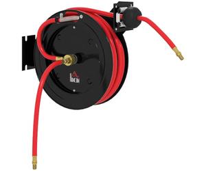 HOMCOM Carrete manguera aire automático 15m+1m | Conexión 1/4", 9,5x15,8mm, máx 20 bar, freno manguera, carrete con soporte pared.
