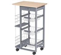 HOMCOM Carrito Auxiliar con Ruedas, 3 Cestas Metálicas, 47x37x83 cm, Gris