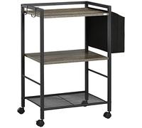 Homcom carrito auxiliar con ruedas carrito de almacenamiento de 3 niveles con bolsa de tela 2 ganchos y marco de acero para salón cocina comedor 66x40x80,5 cm gris 40 cm