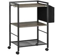 HOMCOM Carrito auxiliar con ruedas, 3 niveles, bolsa de tela, 2 ganchos, acero 66x40x80,5 cm Gris