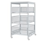 HOMCOM Carrito Auxiliar con Ruedas de 3 Niveles 3 Cesta 34x29,5x57,5 cm Blanco Blanco