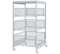 Homcom carrito auxiliar con ruedas carrito de almacenamiento de 3 niveles con 3 cesta de almacenamiento para salón comedor cocina baño 34x29,5x57,5 cm blanco 34 cm