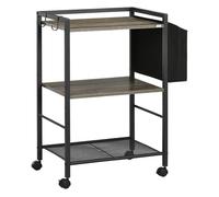 HOMCOM Carrito Auxiliar con Ruedas de 3 Niveles con Bolsa de Tela y 2 Ganchos para Salón Cocina Comedor 66x40x80,5 cm Gris Aosom España