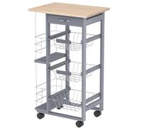HOMCOM Carrito Auxiliar con Ruedas Carrito de Cocina con 3 Cestas Metálicas Cajón 2 Especieros 47x37x83 cm Gris
