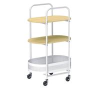 Homcom carrito auxiliar con ruedas carrito de cocina de 3 niveles carro de almacenamiento con cesta y estantes carga 30 kg para comedor salón dormitorio 49,5x32,5x82,5 cm blanco y madera natural