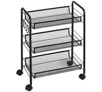 HOMCOM Carrito Auxiliar con Ruedas, Carrito de Cocina de Acero, con 3 Cestas, Carga 9 kg, para Comedor, Sala de Estar, Baño, 45x26,5x63 cm, Negro