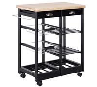 HOMCOM Carrito Auxiliar con Ruedas Carrito Verdulero Carro de Cocina con 2 Cajones 2 Cestas y 2 Estantes para Comedor 74x37x76 cm Negro