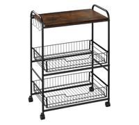 HOMCOM Carrito Auxiliar con Ruedas 2 Cestas 60x38x85,5 cm Marrón Rústico