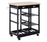 HOMCOM Carrito Auxiliar con Ruedas Carrito Verdulero Carro de Cocina con 2 Cajones 2 Cestas y 2 Estantes para Comedor 74x37x76 cm Negro