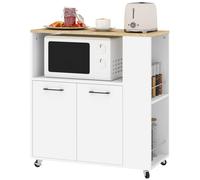 HOMCOM Carrito Auxiliar con Ruedas con 2 Puertas Estante Ajustable BLANCO
