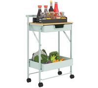 HOMCOM Carrito Auxiliar con Ruedas de 2 Niveles Carro de Cocina con 1 Cajón y 1 Cesta Carrito Organizador para Dormitorio Salón Oficina Verde Claro