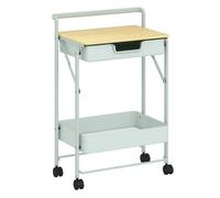 HOMCOM Carrito Auxiliar con Ruedas de 2 Niveles Carro de Cocina con 1 Cajón y 1 Cesta Carrito Organizador para Dormitorio Salón Oficina Verde Claro