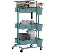 HOMCOM Carrito Auxiliar con Ruedas de 3 Niveles 42x38x86,5 cm Azul Verdoso