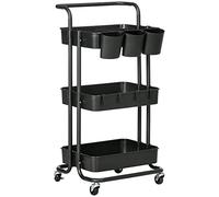 HOMCOM Carrito Auxiliar con Ruedas de 3 Niveles 42x38x86,5 cm Negro