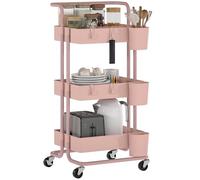 HOMCOM Carrito Auxiliar con Ruedas de 3 Niveles 42x38x86,5 cm Rosa