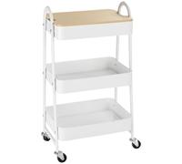 HOMCOM Carrito Auxiliar con Ruedas de 3 Niveles, Carrito de Cocina con 3 Cestas de Acero y 1 Placa de Cubierta, para Comedor, Sala Baño, 45x31x79,4 cm, Blanco