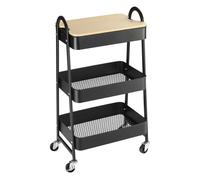 HOMCOM Carrito Auxiliar con Ruedas de 3 Niveles, Carrito de Cocina con 3 Cestas de Acero y 1 Placa de Cubierta, para Comedor, Sala Baño, 45x31x79,4 cm, Negro Negro