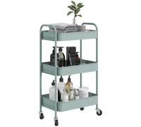 HomCom Carrito auxiliar 3 niveles - 3 cestas, 2 asas y ruedas - 45x30,6x79 cm azul claro