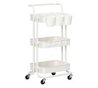 HOMCOM Carrito Auxiliar con Ruedas de 3 Niveles Carrito de Cocina con Mango 3 Cestas de Malla y 3 Cajas Colgantes Carro de Almacenamiento para Baño Salón 42x38x86,5 cm Blanco