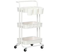 HOMCOM Carrito Auxiliar con Ruedas de 3 Niveles Carrito de Cocina con Mango 3 Cestas de Malla y 3 Cajas Colgantes Carro de Almacenamiento para Baño Salón 42x38x86,5 cm Negro White