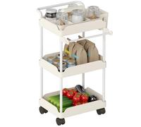 HOMCOM Carrito Auxiliar con Ruedas de 3 Niveles, Carrito de Cocina con Cestas Extraíbles, Ruedas con Freno, Soporte para Toallas y Marco de Metal, para Comedor, Salón, Baño, Oficina, Blanco