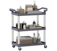 HOMCOM Carrito Auxiliar con Ruedas de 3 Niveles, Marco de Aleación de Aluminio, Carrito de Cocina, Carga de 35 kg por Estante, para Comedor, Sala, Baño, 88x44x93 cm, Gris