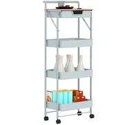 Homcom carrito auxiliar con ruedas de 4 niveles carro de cocina con 1 cajón y 3 cestas carrito organizador para dormitorio salón oficina verde claro 117.5 cm
