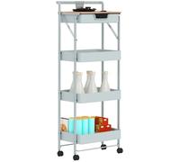 HOMCOM Carrito Auxiliar con Ruedas de 4 Niveles Carro de Cocina con 1 Cajón y 3 Cestas Carrito Organizador para Dormitorio Salón Oficina Verde Claro