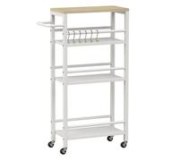 HOMCOM Carrito Auxiliar Ruedas de 4 Niveles con 6 Ganchos 50x20x81cm Roble