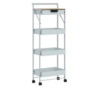 HOMCOM Carrito Auxiliar con Ruedas de 4 Niveles Carro de Cocina con 1 Cajón y 3 Cestas Carrito Organizador para Dormitorio Salón Oficina Verde Claro