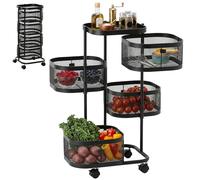 Homcom carrito auxiliar con ruedas de 5 niveles, carrito de cocina con 4 cestas de almacenamiento giratorias 270° y bandeja superior, para frutas, verduras, utensilios, 33x33x77 cm, negro 33 cm