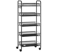HOMCOM Carrito Auxiliar con Ruedas, Verdulero Cocina de 5 Niveles, Carrito de Cocina con 4 Ganchos, Carga 15 kg, para Comedor, Sala de Estar, Baño, 45x26,5x106 cm, Negro